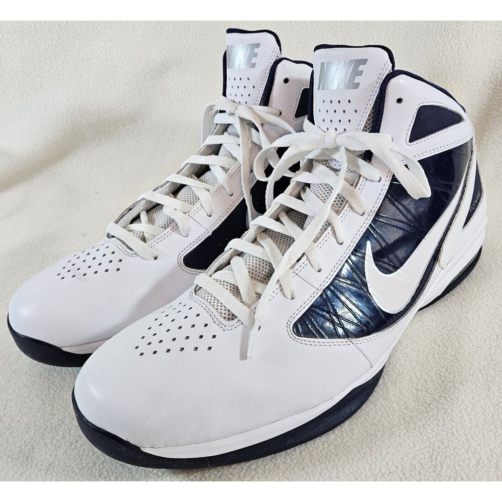 Nike White and Navy High-Top Athletic Basketball Shoes - Picture 3 of 10